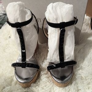 Jimmy Choo Chic Silver and Black Platform Sandals